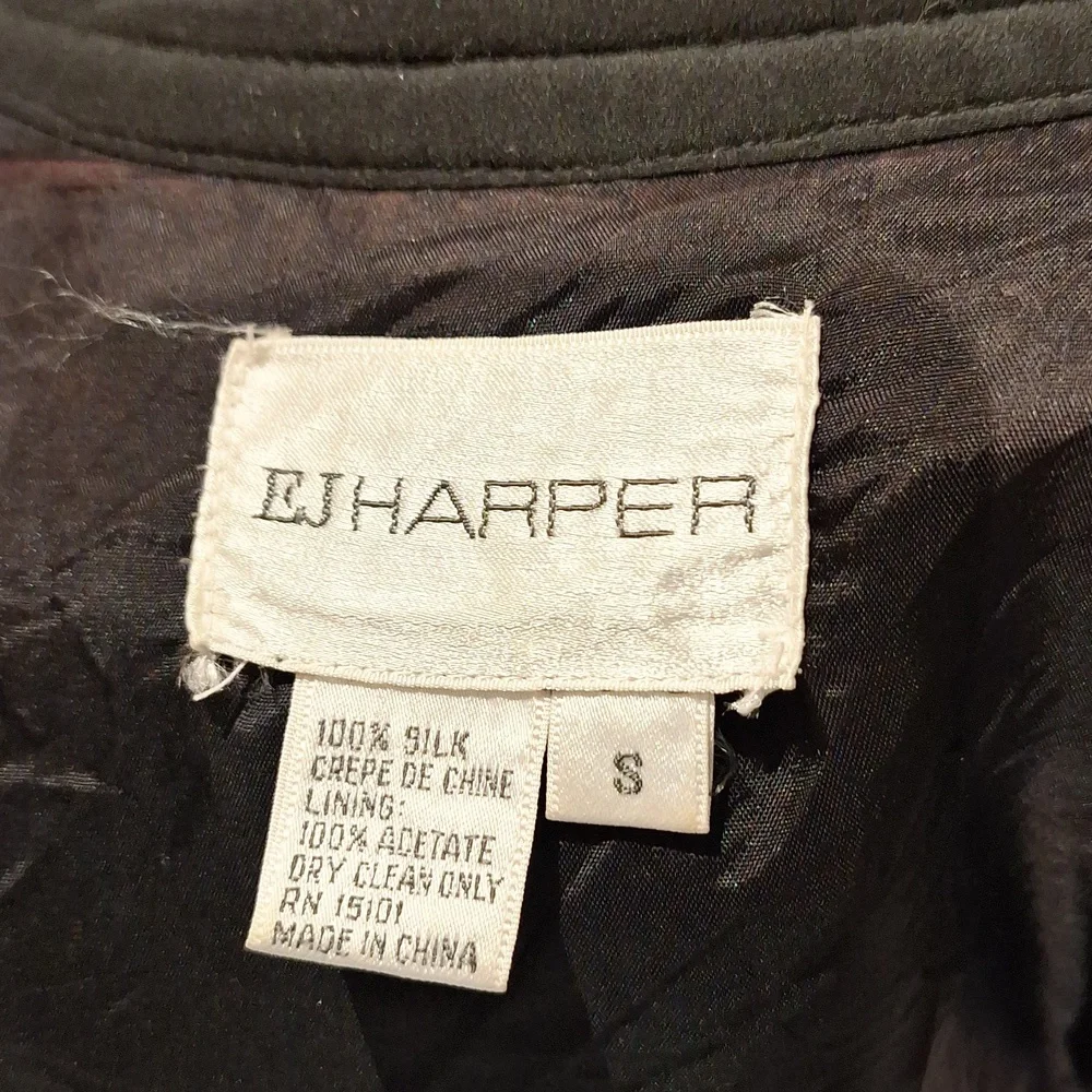 EJ Harper Black 100% Silk Patterned Patchwork Button Up Jacket Size S - Picture 9 of 9